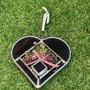 Handcrafted Stained Glass Heart Ornament w/ Dried Flowers & Ribbon Accent‎